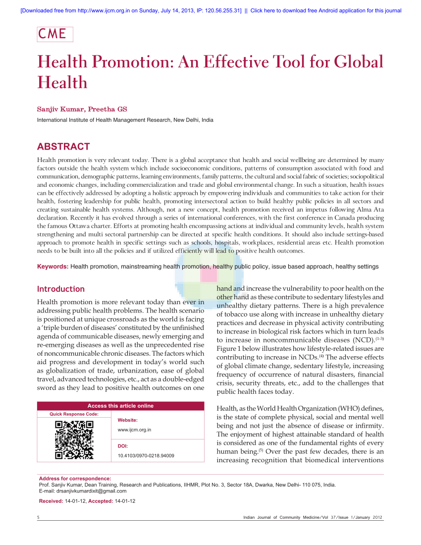 health promotion paper introduction