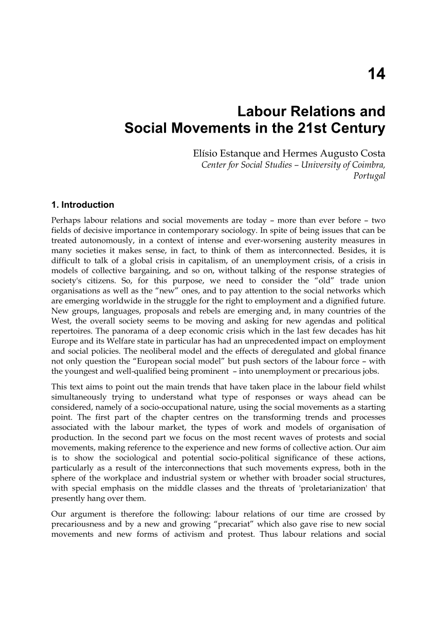 PDF Labour Relations and Social Movements in the 21st Century