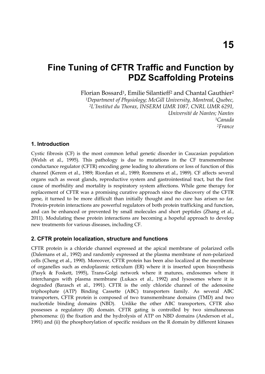 Pdf Fine Tuning Of Cftr Traffic And Function By Pdz Scaffolding Proteins