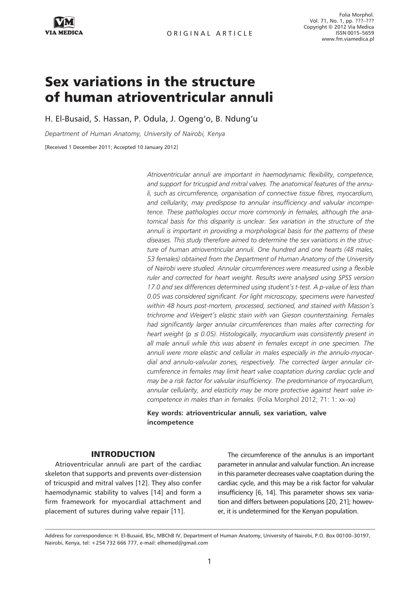 PDF) Sex variations in the structure of human atrioventricular annuli