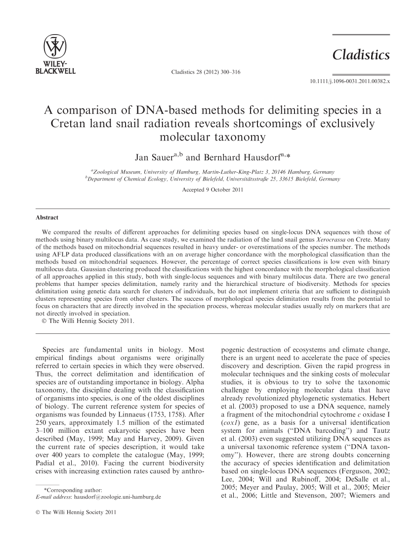 Pdf A Comparison Of Dna Based Methods For Delimiting Species In A