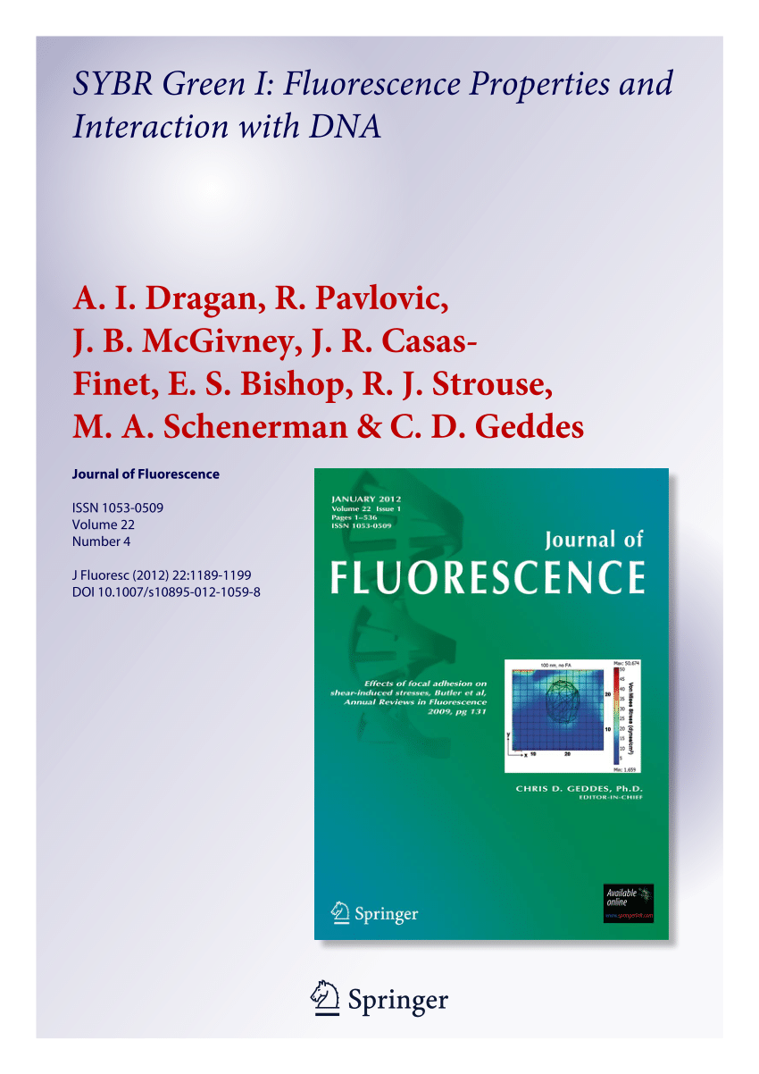 Pdf Sybr Green I Fluorescence Properties And Interaction With Dna
