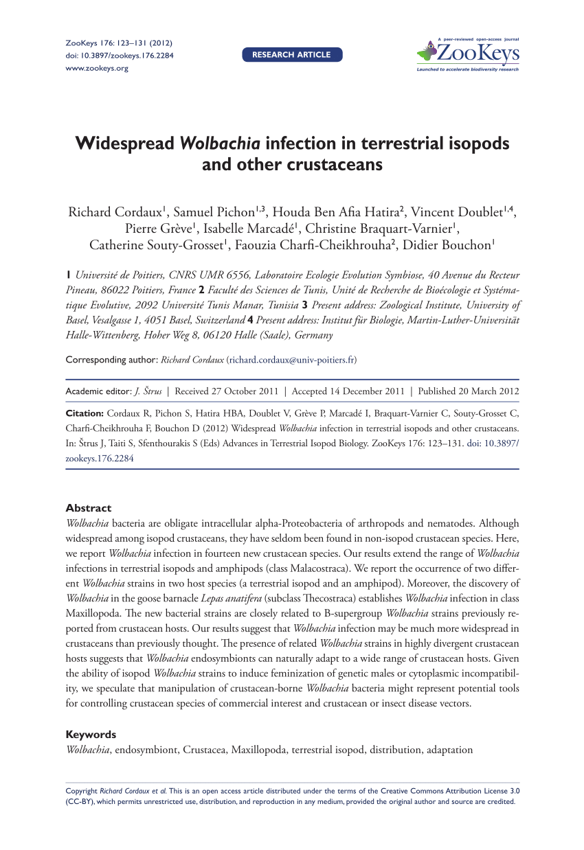 Pdf Widespread Wolbachia Infection In Terrestrial Isopods And Other Crustaceans