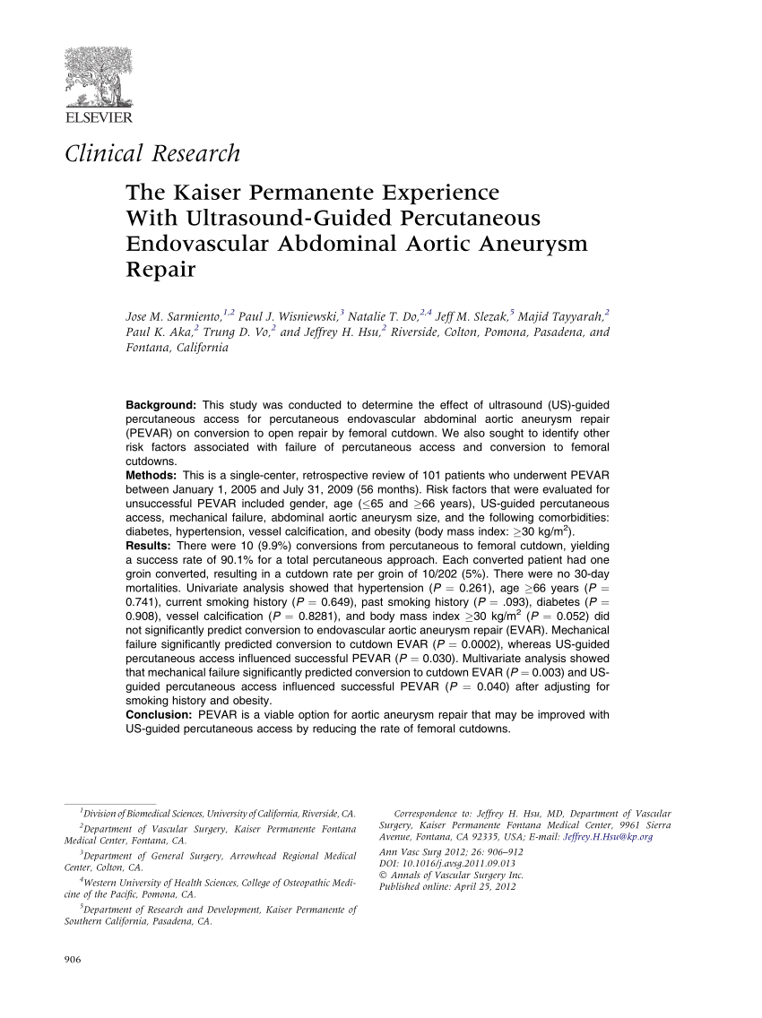 namens agitatie kijk in PDF) The Kaiser Permanente Experience With Ultrasound-Guided Percutaneous  Endovascular Abdominal Aortic Aneurysm Repair
