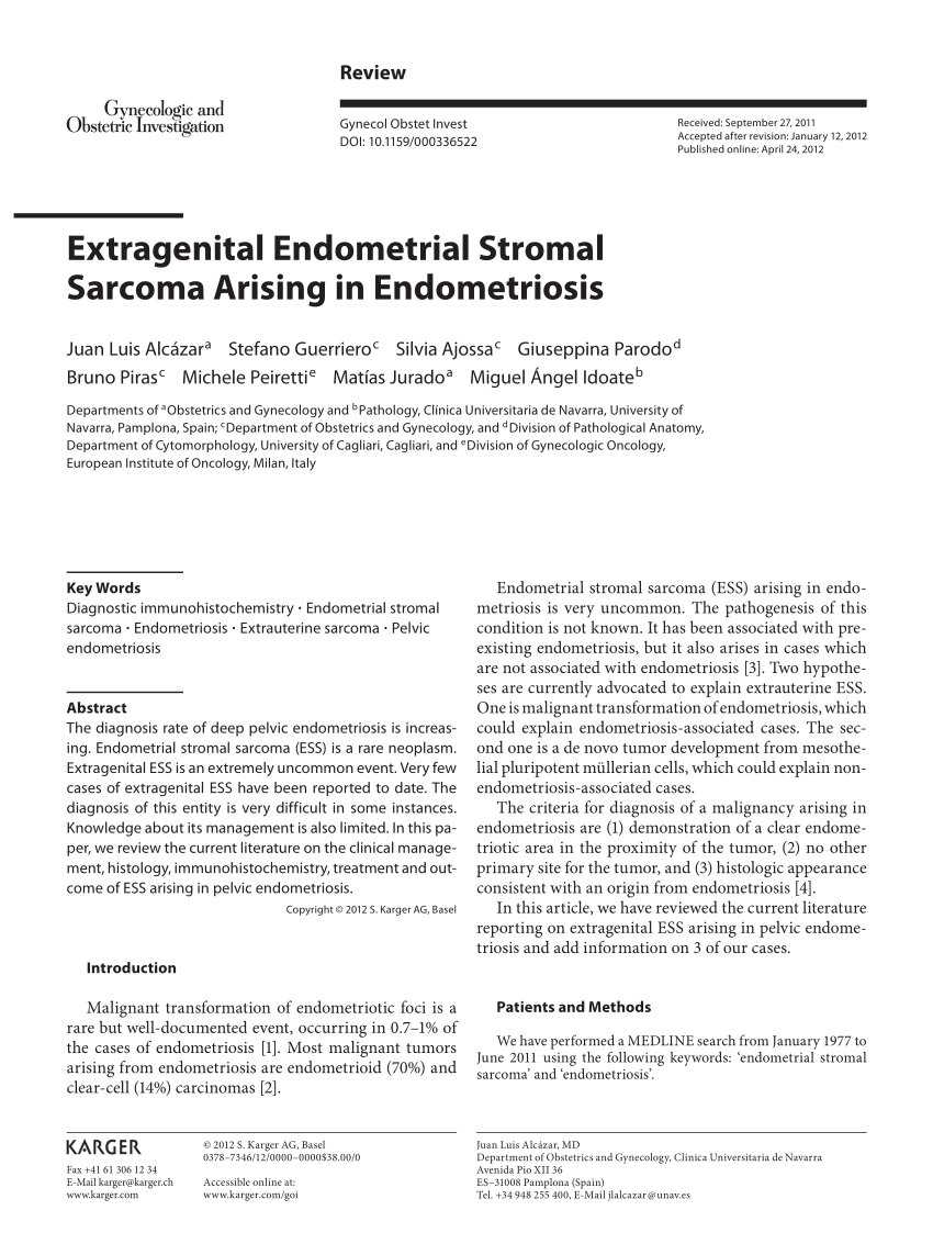 (PDF) Extragenital Endometrial Stromal Sarcoma Arising in Endometriosis