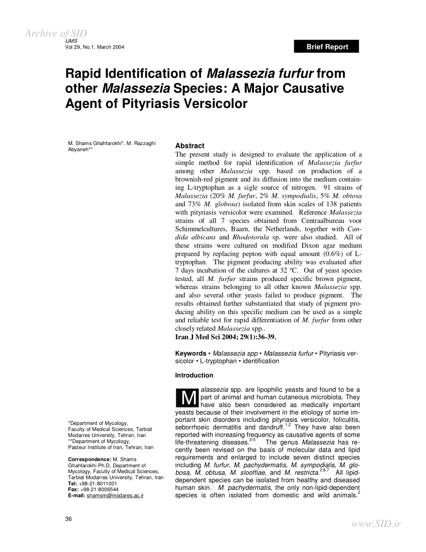 PDF) Rapid Identification of Malassezia furfur from other