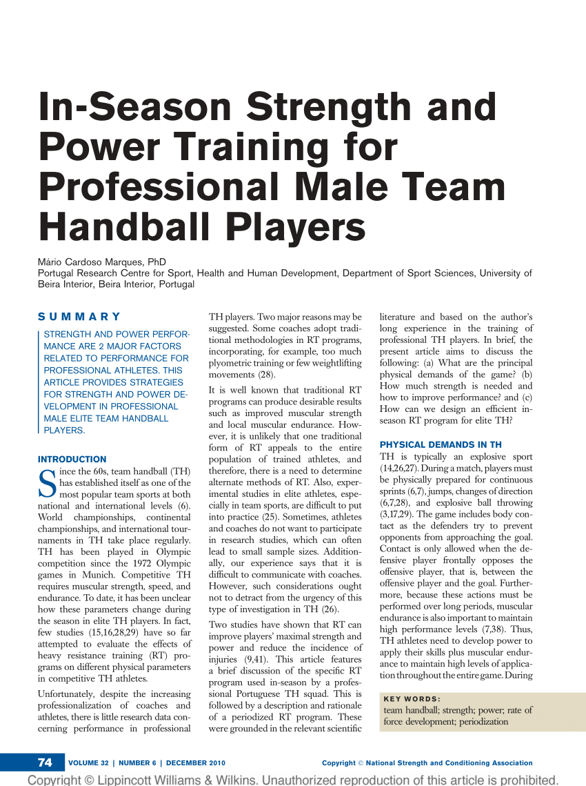 PDF) In-Season and Power Training for Team Handball