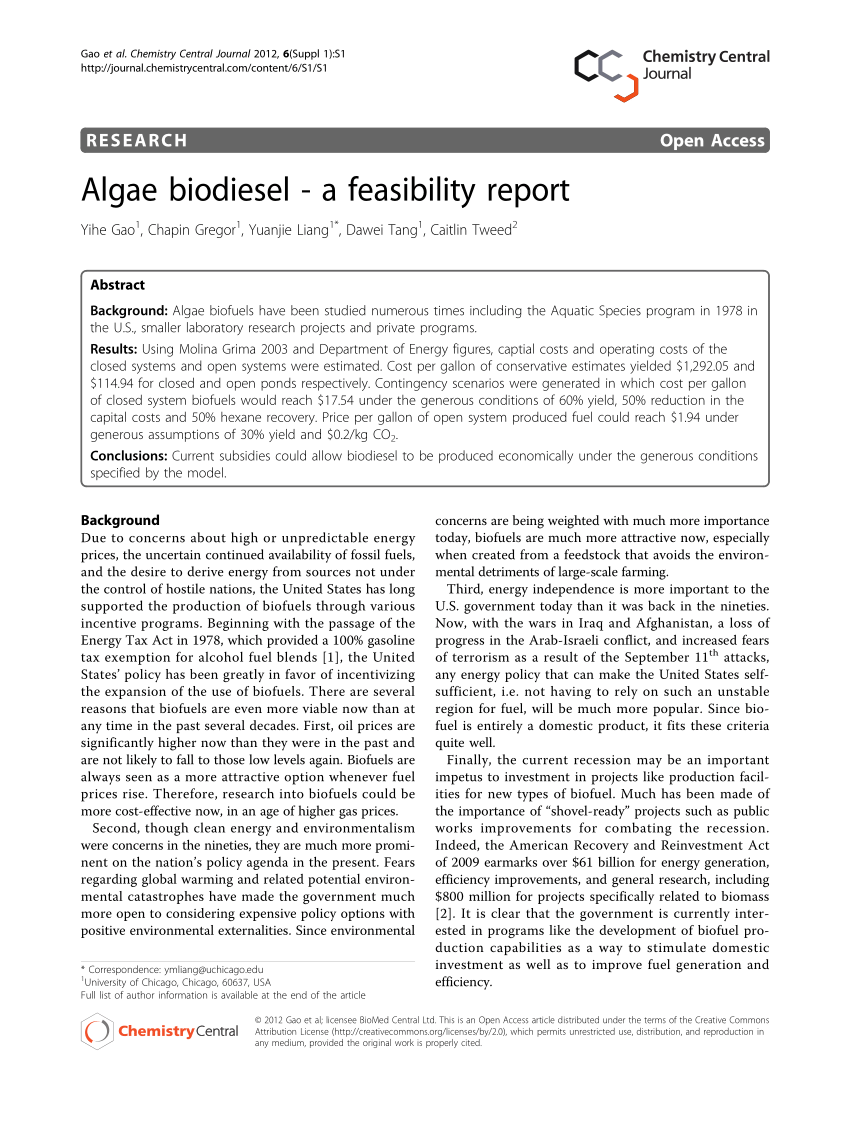 biodiesel from algae research papers