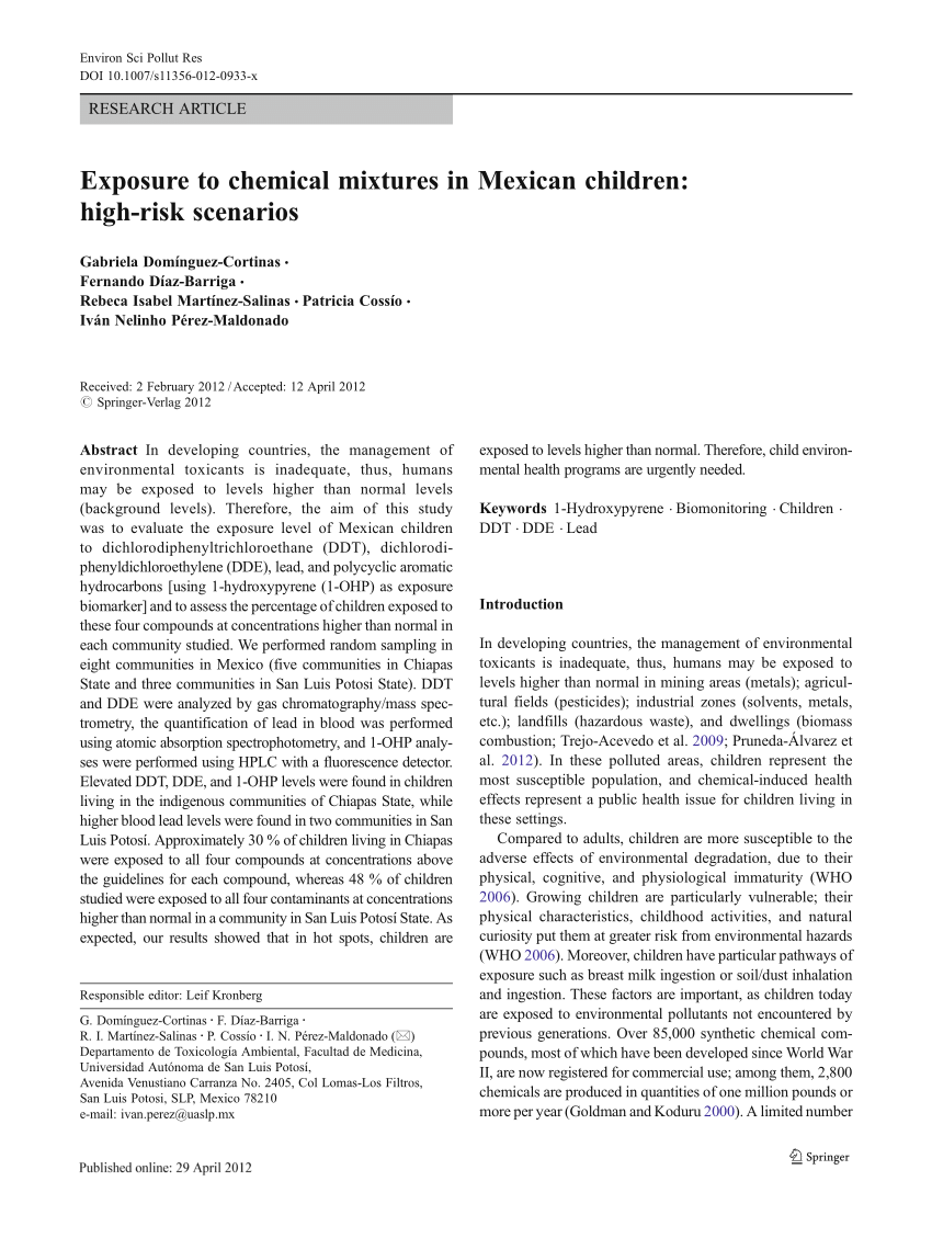 Pdf Exposure To Chemical Mixtures In Mexican Children High Risk Scenarios