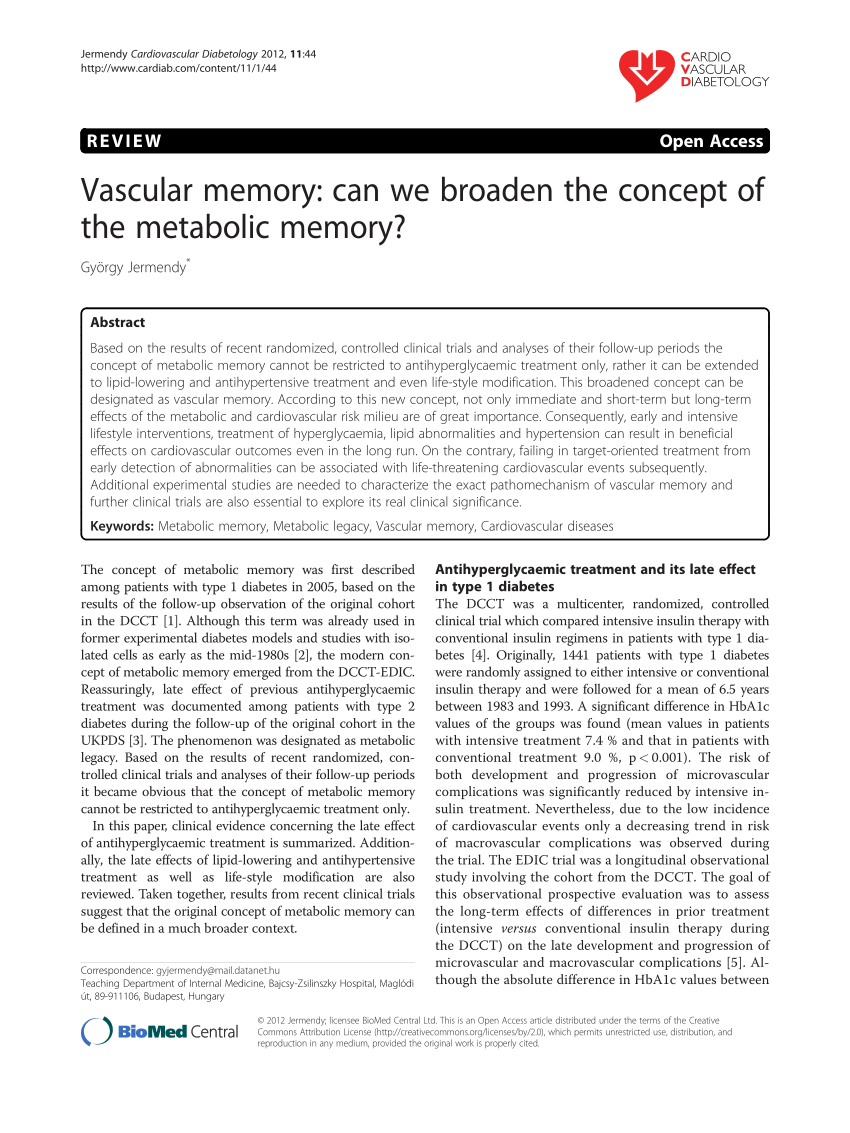 PDF) Vascular memory: Can we broaden the concept of the metabolic 