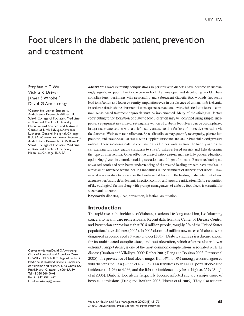 Pdf Foot Ulcers In The Diabetic Patient Prevention And Treatment