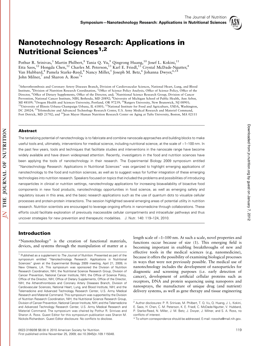 Pdf Nanotechnology Research Applications In Nutritional Sciences