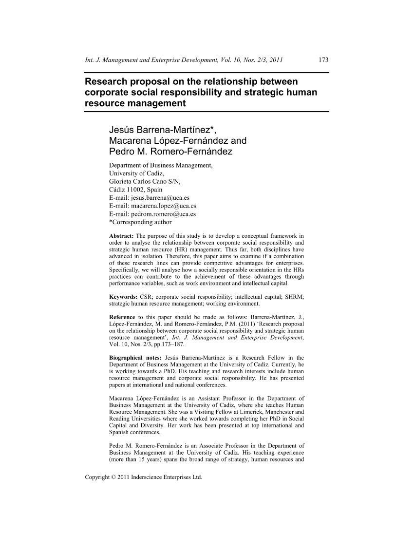 examples of research proposals in human resource management