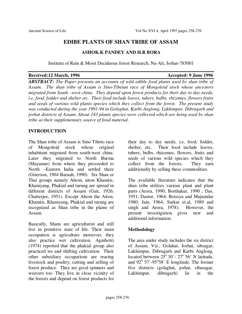 Pdf Edibe Plants Of Shan Tribe Of Assam