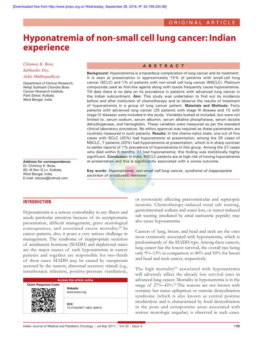 (PDF) Hyponatremia of non-small cell lung cancer: Indian experience