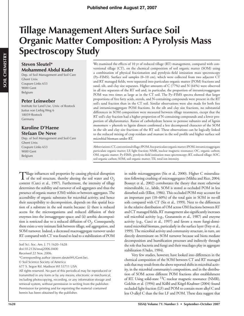 PDF) Tillage Management Alters Surface Soil Organic Matter Composition: A  Pyrolysis Mass Spectroscopy Study