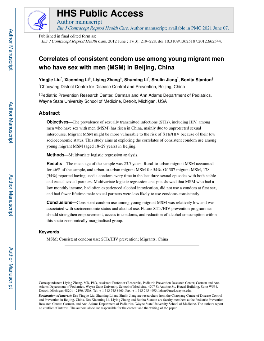 Pdf Correlates Of Consistent Condom Use Among Young Migrant Men Who Have Sex With Men Msm In 7525