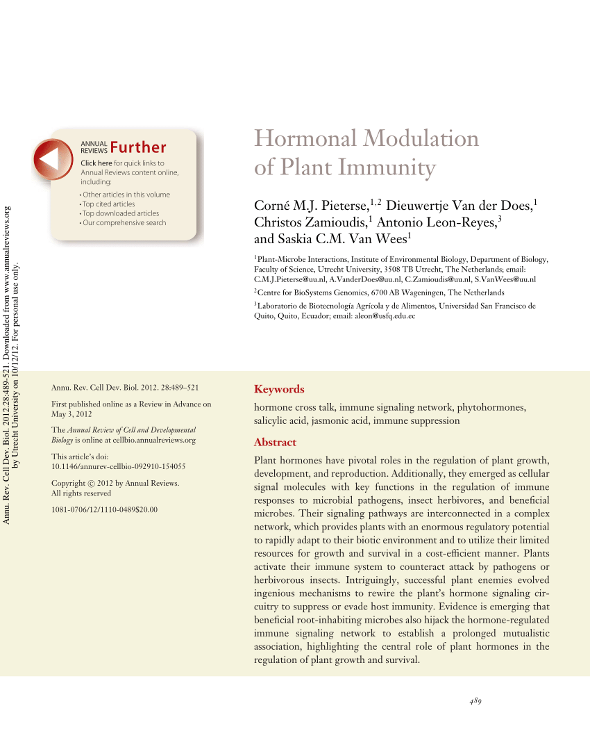 PDF) Hormonal Modulation of Plant Immunity