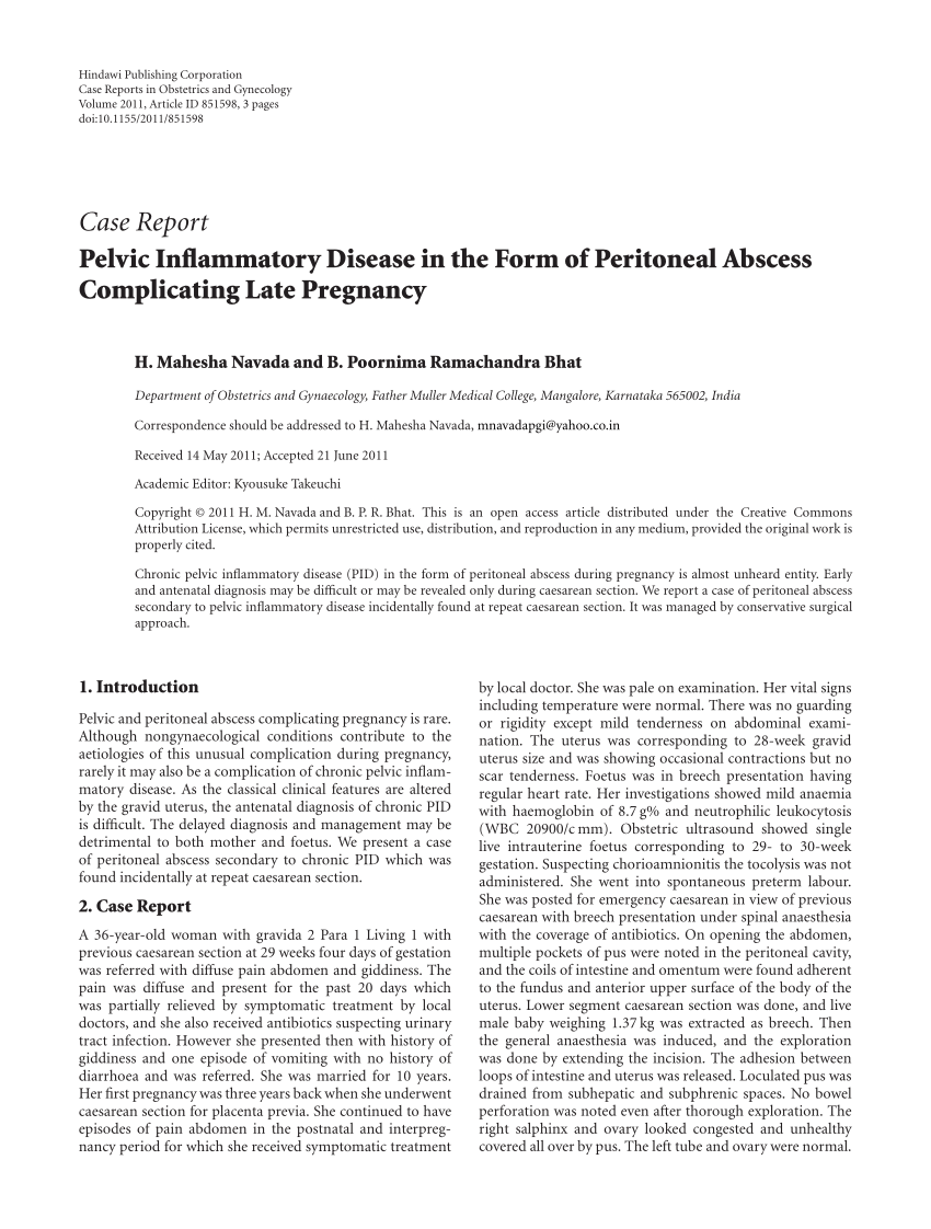 Pdf Pelvic Inflammatory Disease In The Form Of Peritoneal Abscess Complicating Late Pregnancy