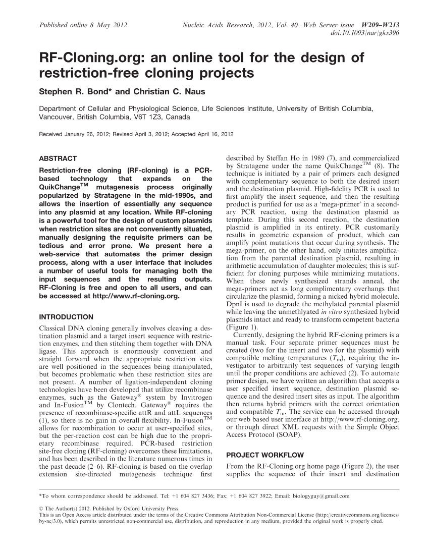 PDF) RF-Cloning.org: An online tool for the design of restriction ...