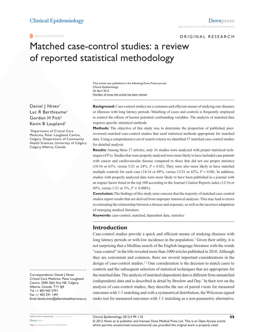 matched case control studies a review of reported statistical methodology