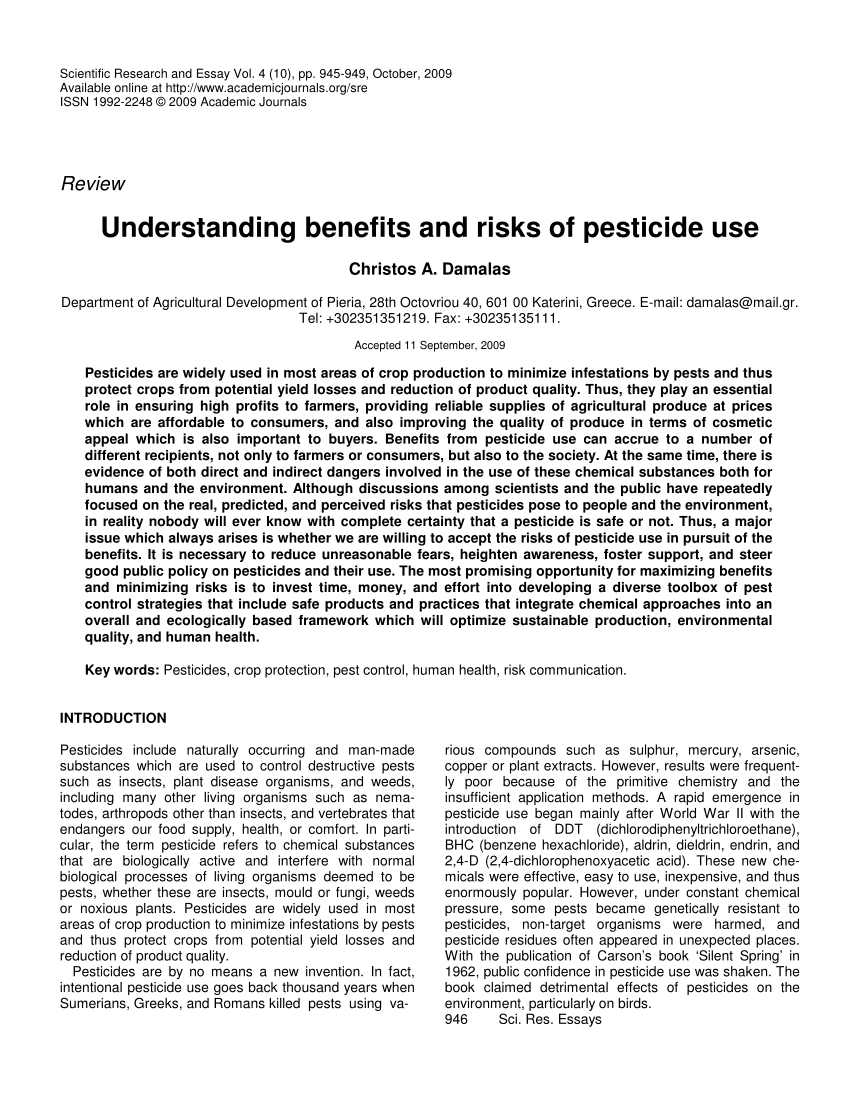 (PDF) Understanding benefits and risks of pesticide use