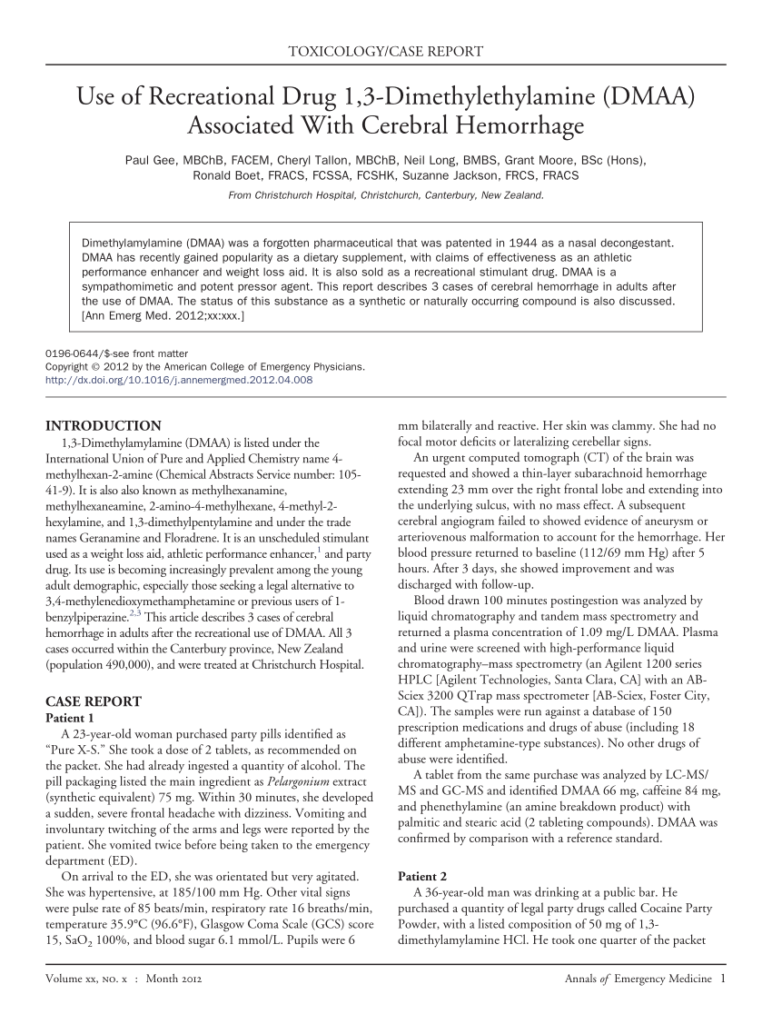 PDF Use of Recreational Drug 1 3 Dimethylethylamine DMAA