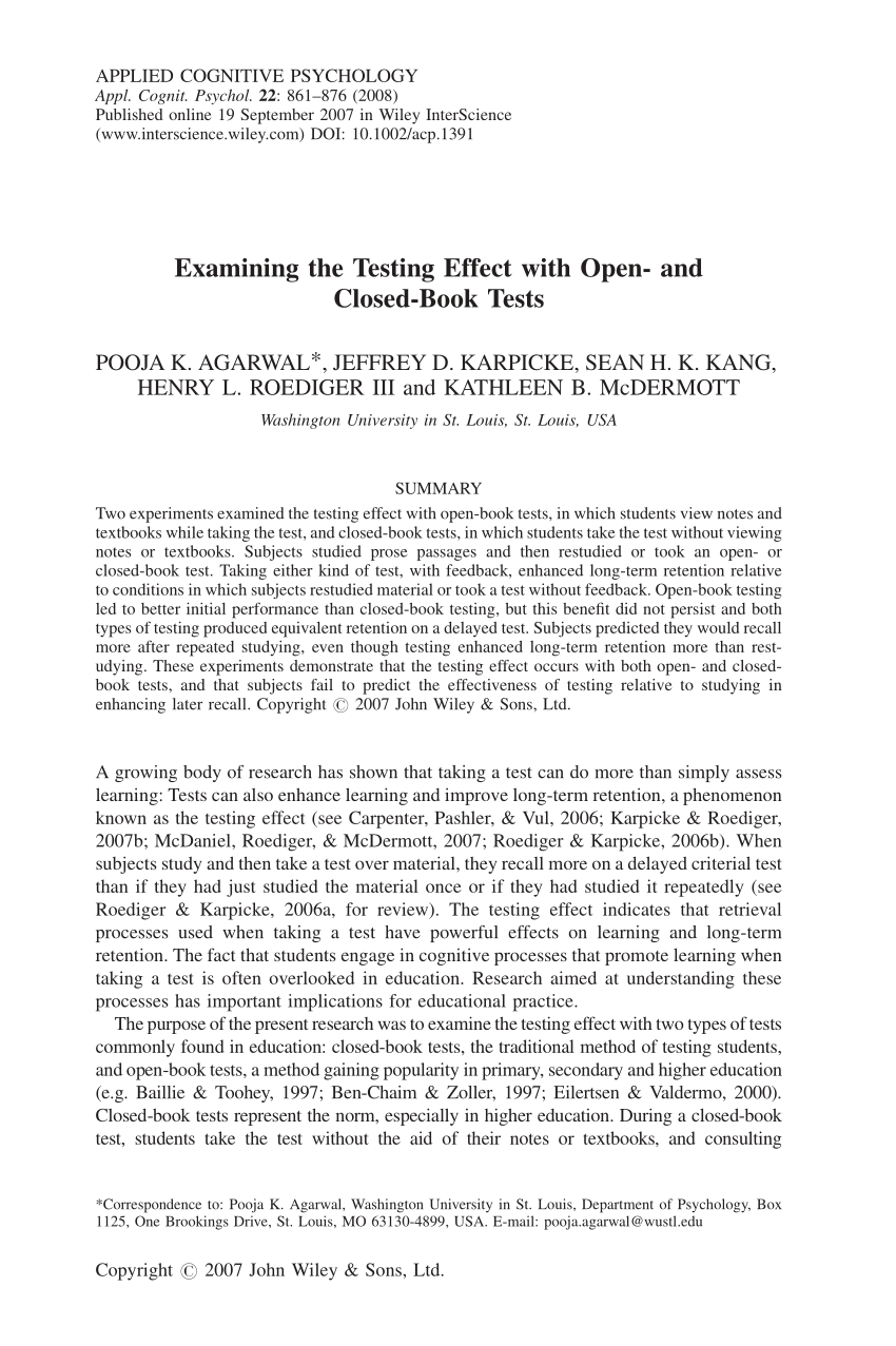 PDF Examining the Testing Effect with Open and Closed Book Tests