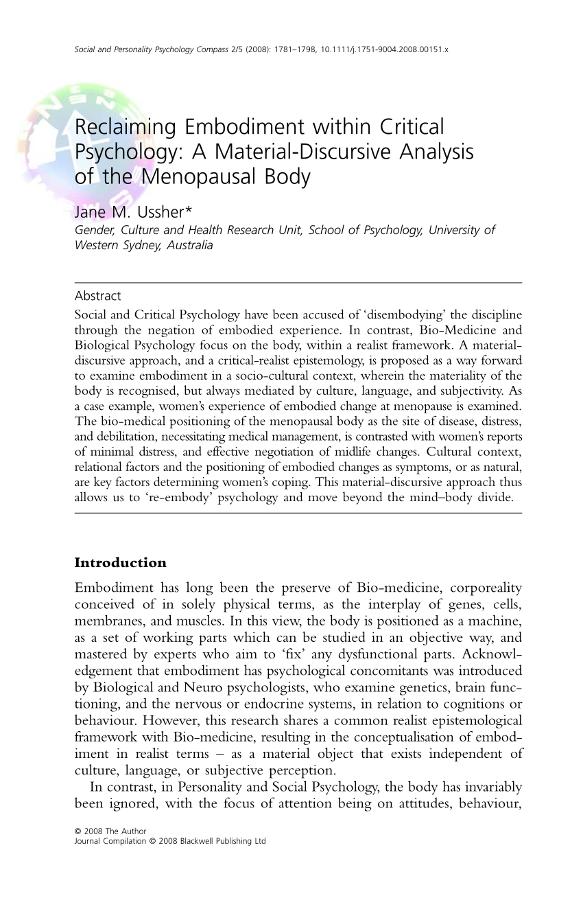 (PDF) Reclaiming Embodiment within Critical Psychology: A Material-Discursive Analysis of the ...