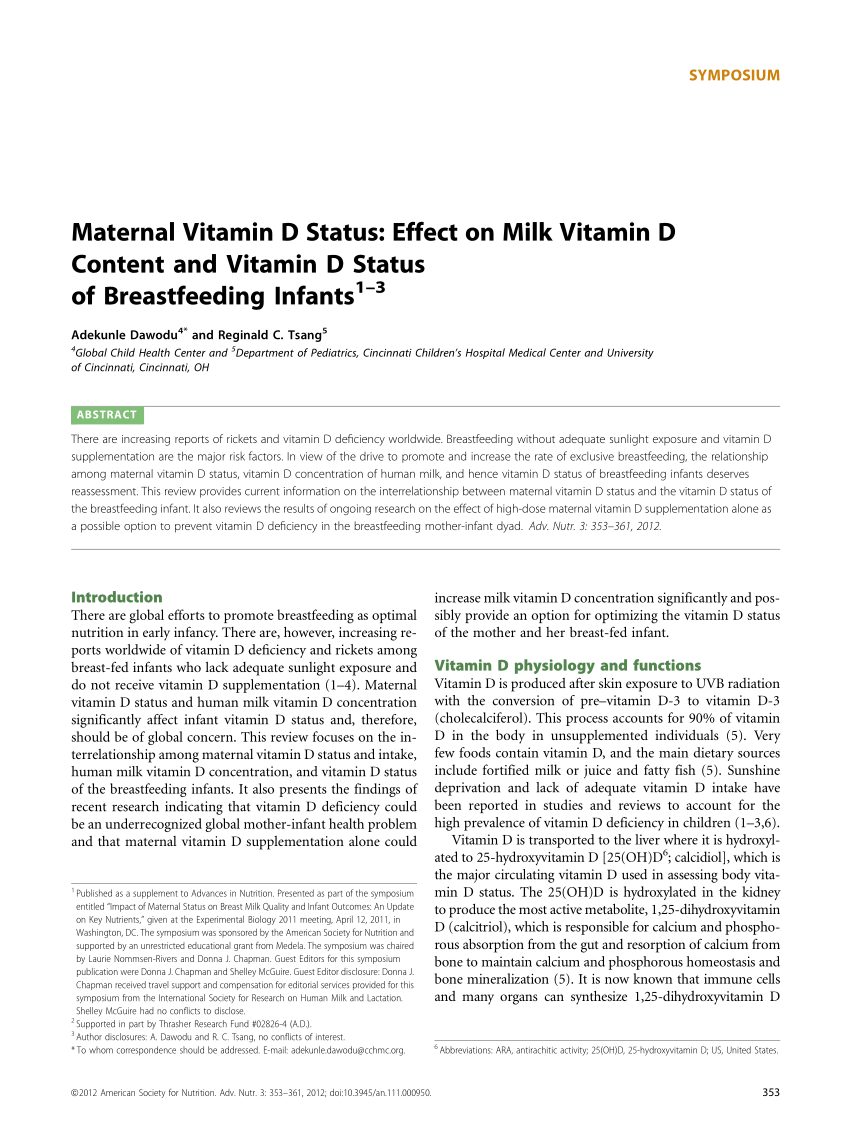 Pdf Maternal Vitamin D Status Effect On Milk Vitamin D