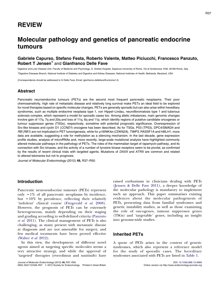 Pdf Molecular Pathology And Genetics Of Pancreatic Endocrine Tumours 7629