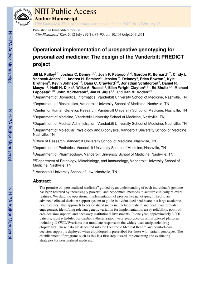 Pdf Operational Implementation Of Prospective Genotyping For