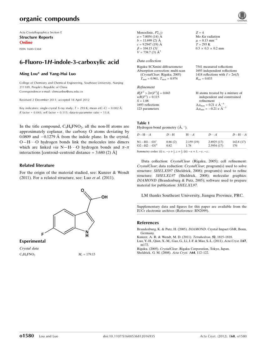 Pdf 6 Fluoro 1h Indole 3 Carboxylic Acid