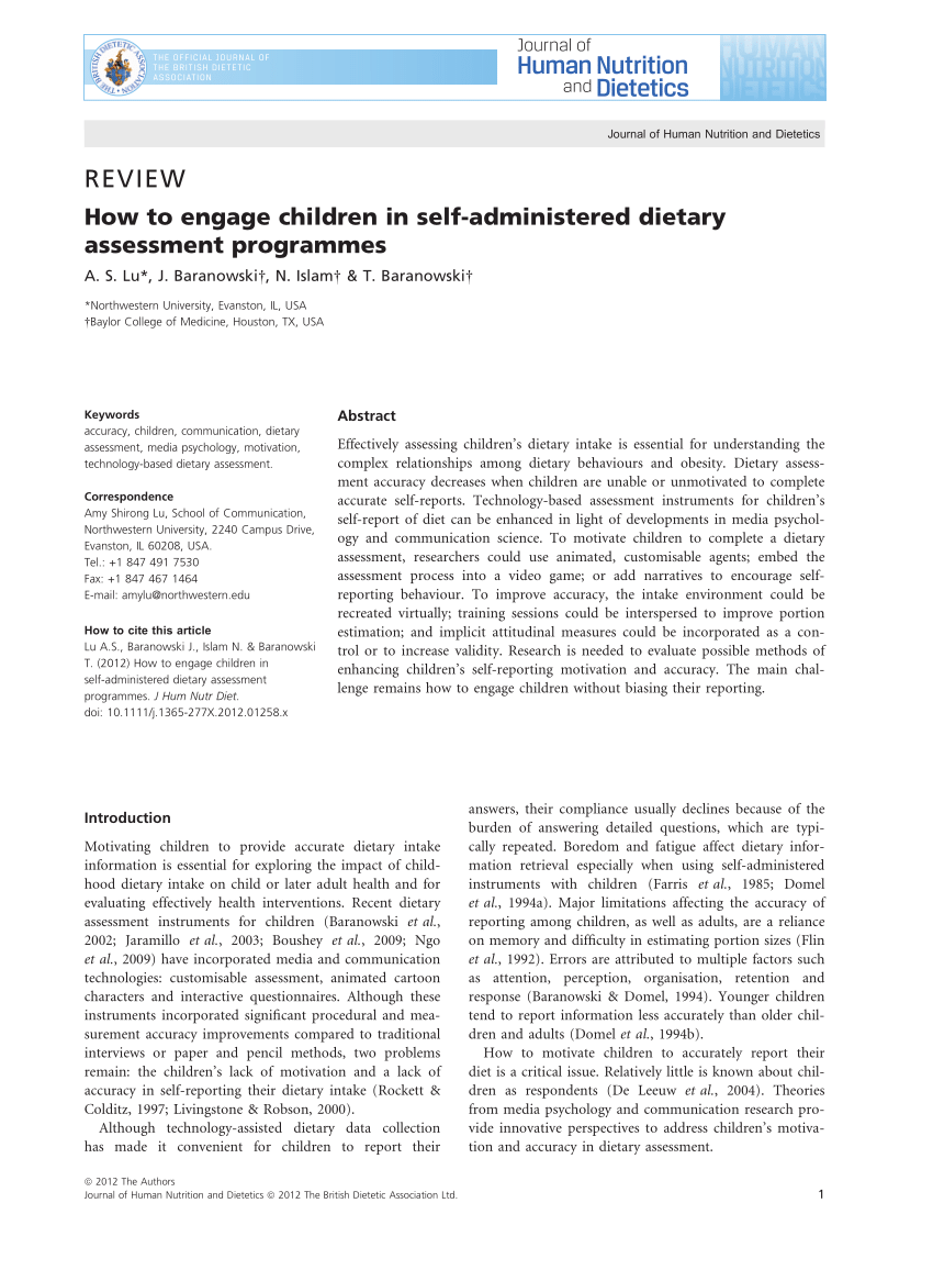 Pdf How To Engage Children In Self Administered Dietary Assessment Programs