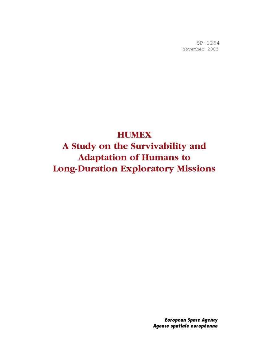 PDF) HUMEX, a study on the survivability and adaptation of humans to long-duration exploratory missions, part II Missions to Mars picture image