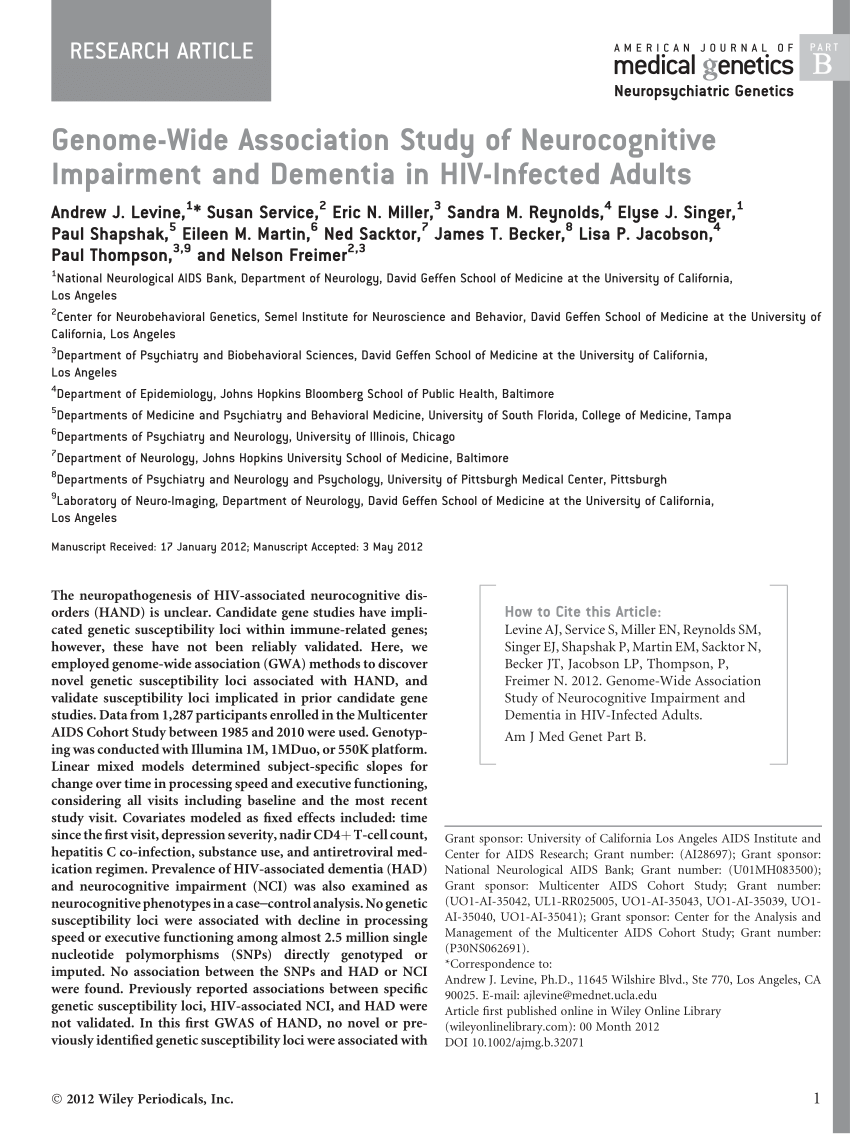 hiv associated neurocognitive disorder case study