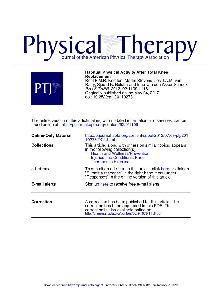 Pdf Habitual Physical Activity After Total Knee Replacement