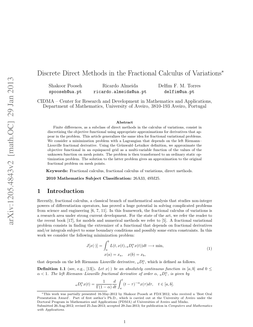 Pdf Discrete Direct Methods In The Fractional Calculus Of - 