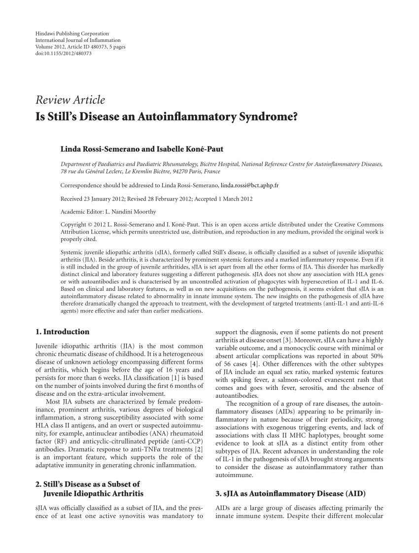 (PDF) Is Still's Disease an Autoinflammatory Syndrome?