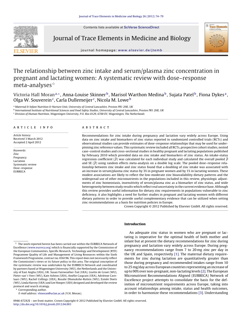 (PDF) The relationship between zinc intake and serum/plasma zinc