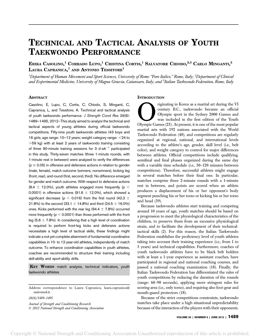 (PDF) Technical and Tactical Analysis of Youth Taekwondo Performance