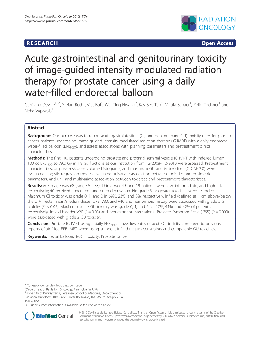 Pdf Acute Gastrointestinal And Genitourinary Toxicity Of Image Guided Intensity Modulated 5417