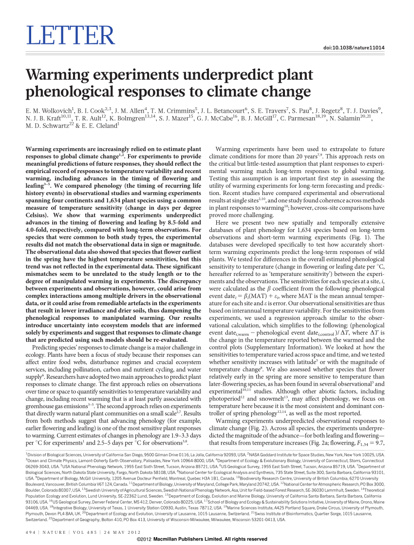 Pdf Warming Experiments Underpredict Plant Phenological Responses To Climate Change