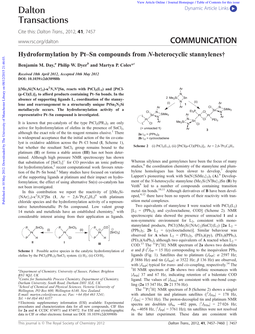 PDF Hydroformylation by Pt Sn compounds from N heterocyclic