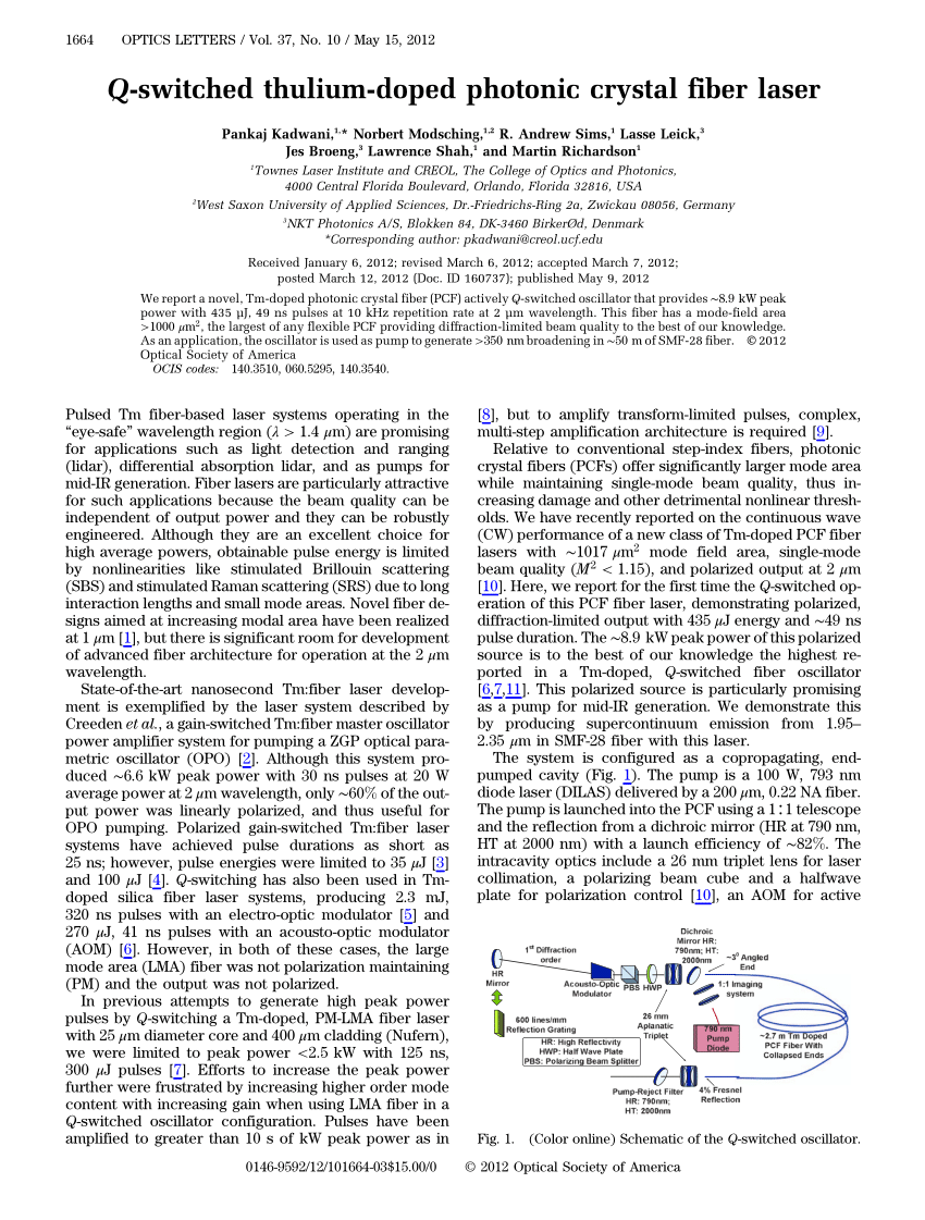 PDF Q Switched Thulium Doped Photonic Crystal Fiber Laser