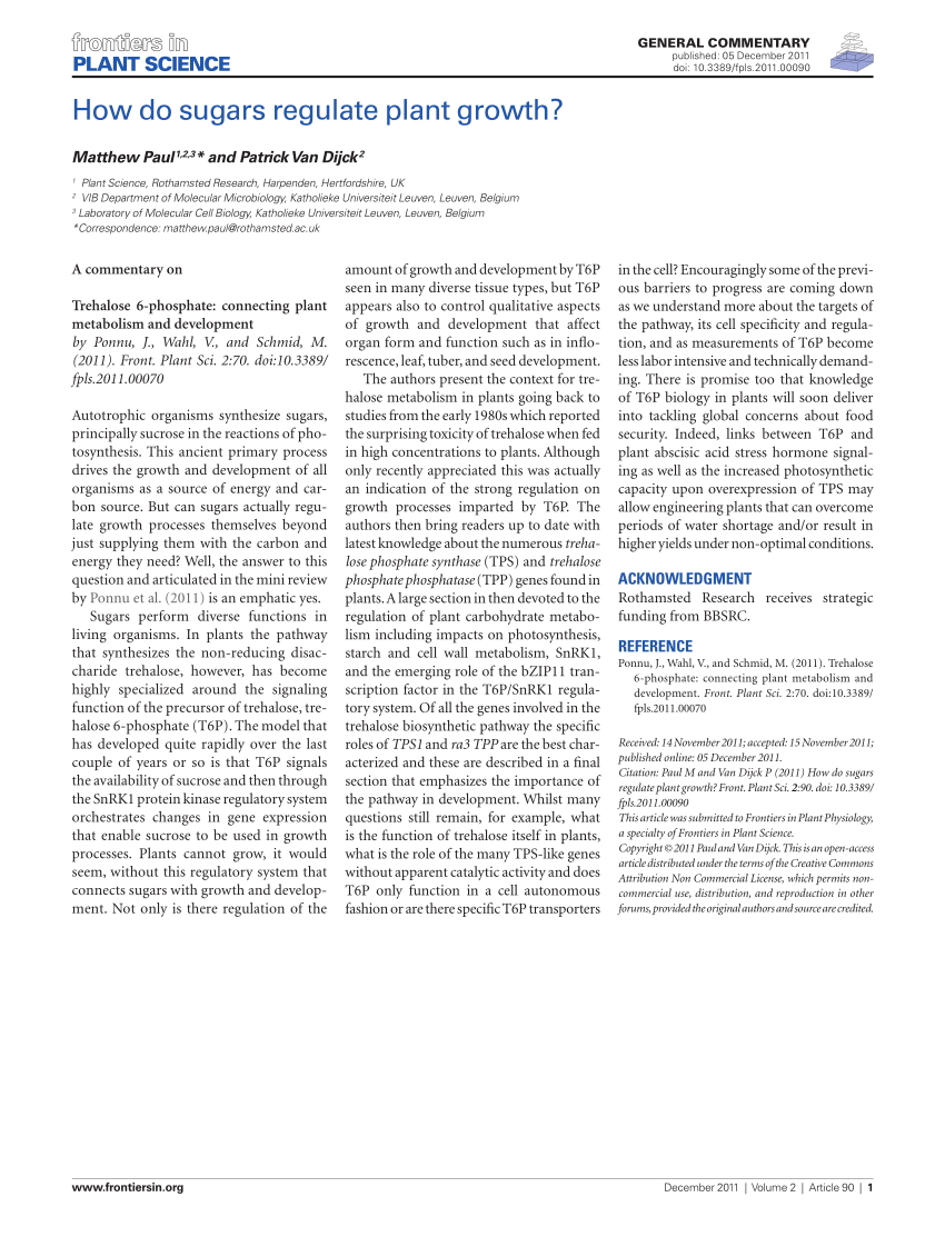 (PDF) How Do Sugars Regulate Plant Growth?