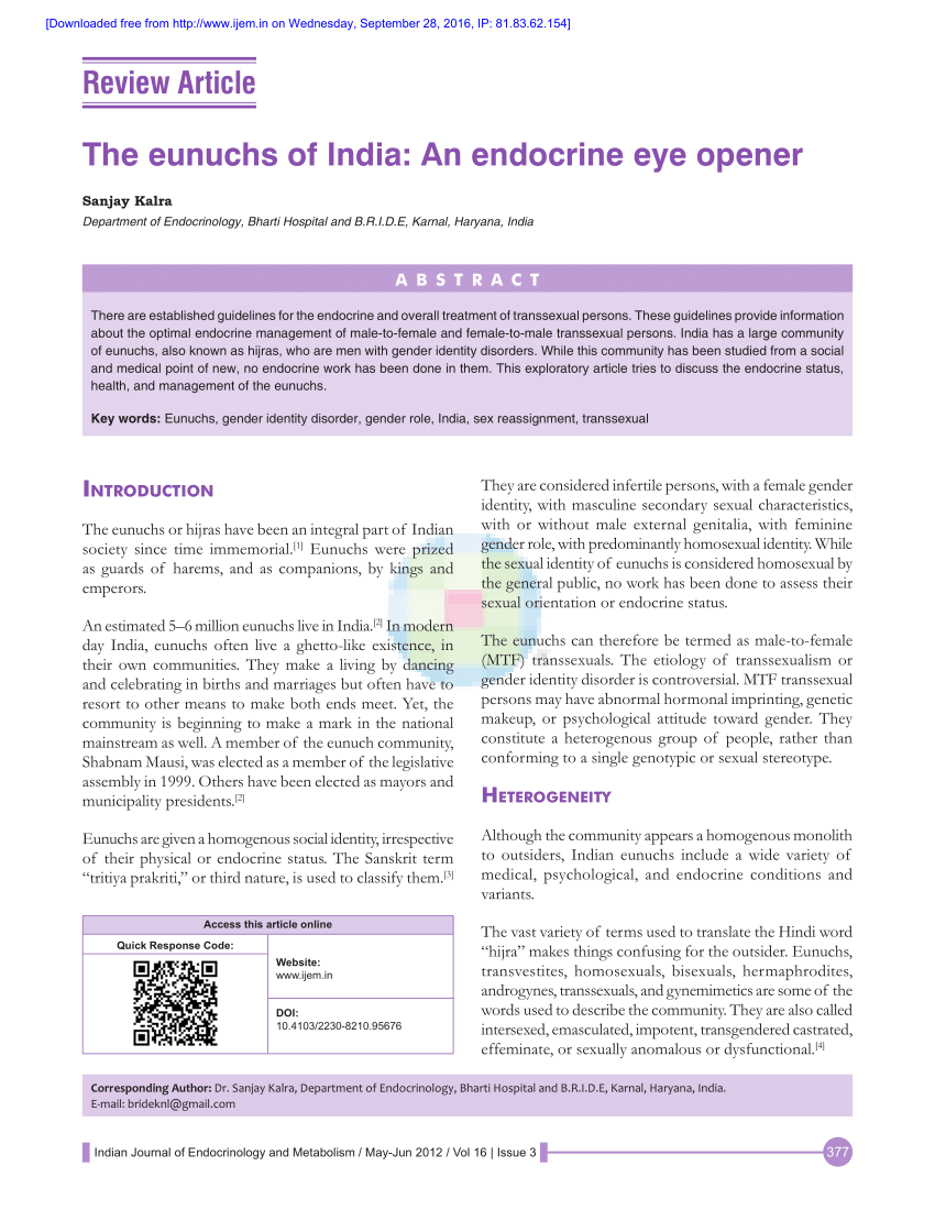 Pdf The Eunuchs Of India An Endocrine Eye Opener