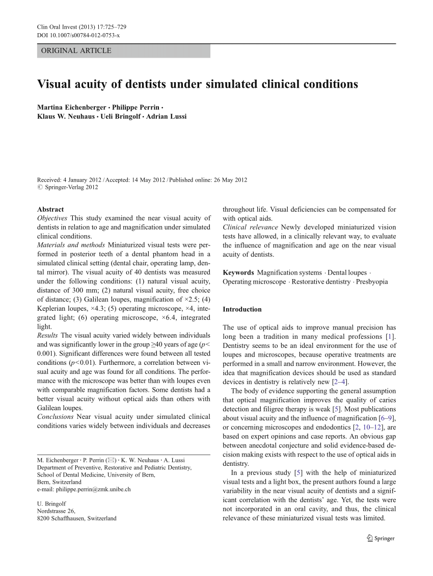 PDF) Visual acuity of dentists under simulated clinical conditions