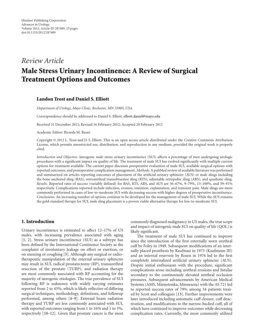 Surgical Management Of Male Stress Urinary Incontinence Artificial