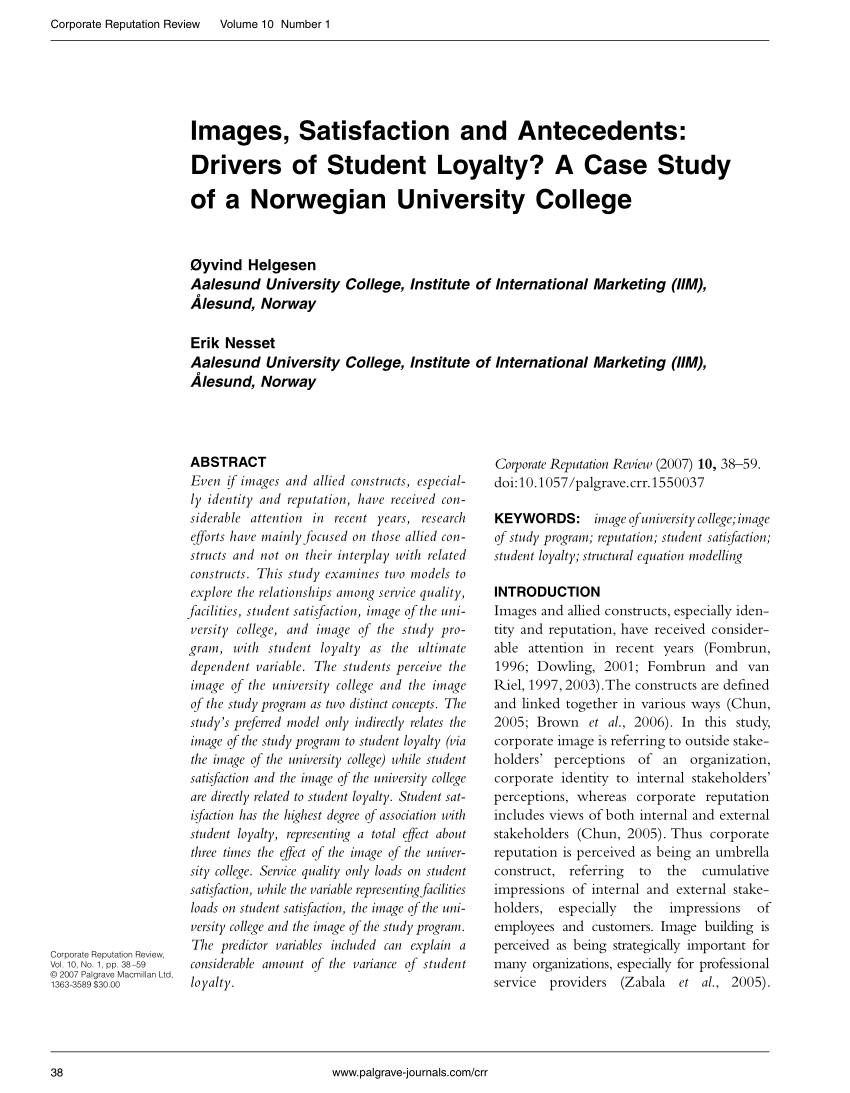 Pdf Images Satisfaction And Antecedents Drivers Of Student Loyalty A Case Study Of A Norwegian University College
